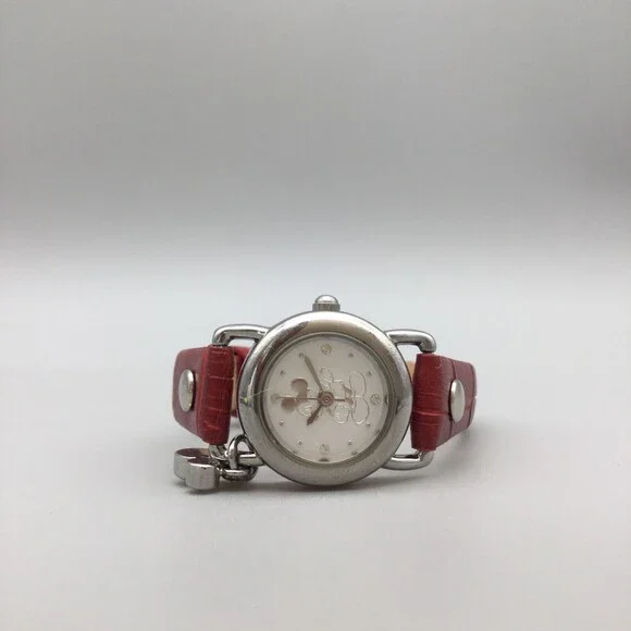 Disney Watch Women Mickey Mouse 22mm Silver Tone Leather Band Charm New Battery - Picture 4 of 15